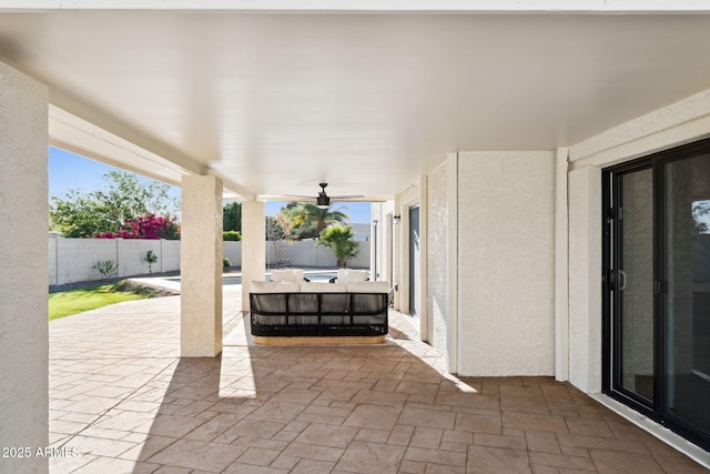 6761 E Juniper Ave, Scottsdale, AZ 85254 - view of patio featuring a fenced backyard and a ceiling fan