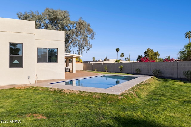 6761 E Juniper Ave, Scottsdale, AZ 85254 - view of swimming pool featuring a fenced backyard, a fenced in pool, a patio area, and a lawn