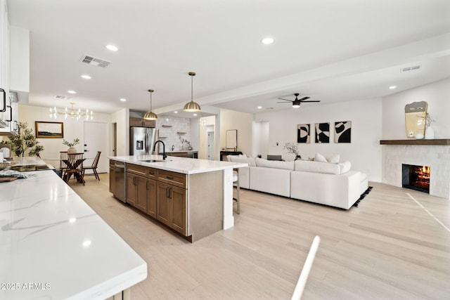6761 E Juniper Ave, Scottsdale, AZ 85254 - kitchen featuring a sink, visible vents, light wood-style flooring, and stainless steel appliances