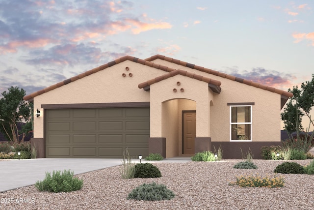 1131 N 13th St, Coolidge, AZ 85128 - mediterranean / spanish-style house with concrete driveway, a garage, and stucco siding