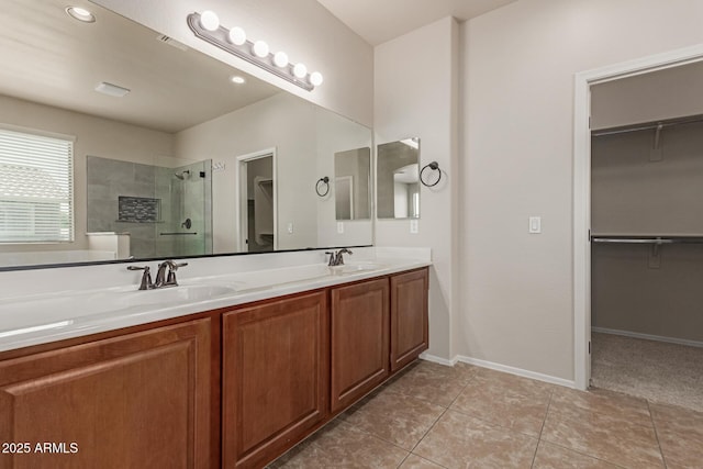 4051 E Torrey Pines Ln E, Chandler, AZ 85249 - full bath with a shower stall, a walk in closet, double vanity, and tile patterned floors