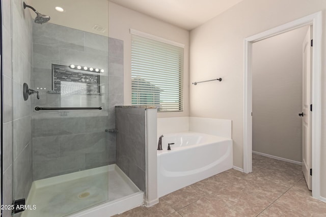 4051 E Torrey Pines Ln E, Chandler, AZ 85249 - bathroom featuring tiled shower, a bath, and tile patterned floors