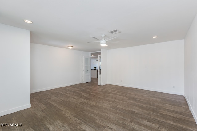1820 W Seldon Way, Phoenix, AZ 85021 - empty room featuring dark wood-style floors, a ceiling fan, baseboards, and recessed lighting