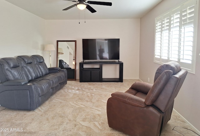 living room with ceiling fan