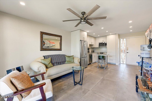 living room with ceiling fan