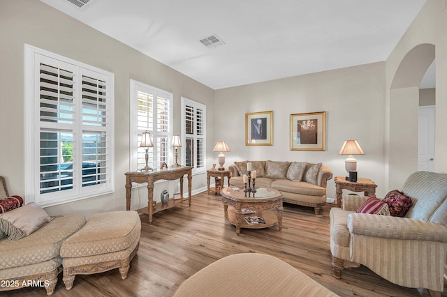 3125 W Desert Ln, Laveen, AZ 85339 - living room featuring arched walkways and wood finished floors