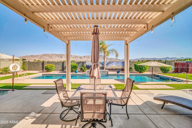 3125 W Desert Ln, Laveen, AZ 85339 - fenced backyard with a mountain view, a pergola, and a patio