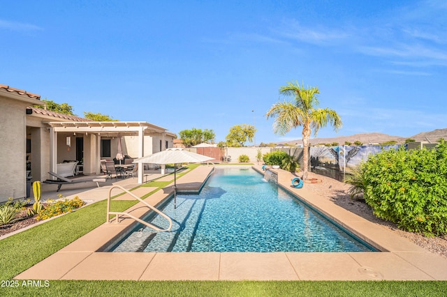 3125 W Desert Ln, Laveen, AZ 85339 - view of swimming pool with a patio area, a fenced backyard, and a pergola