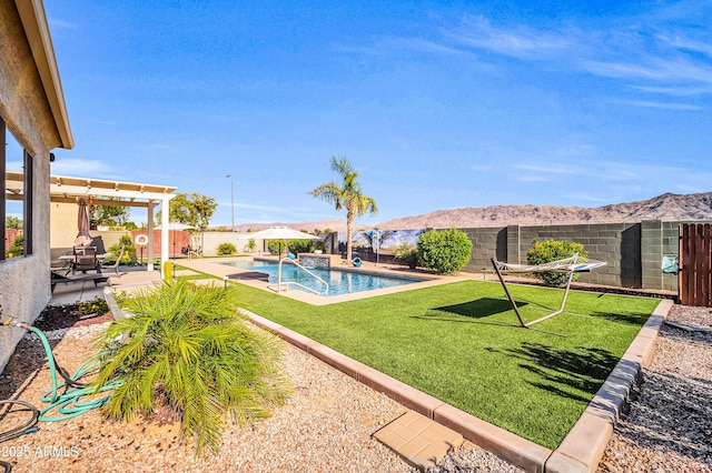 3125 W Desert Ln, Laveen, AZ 85339 - view of pool featuring a patio area, a fenced backyard, and a mountain view