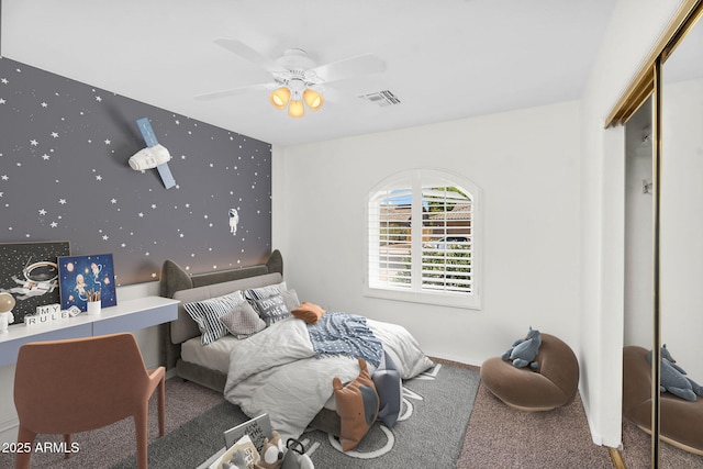5529 E Holmes Ave, Mesa, AZ 85206 - carpeted bedroom with a ceiling fan