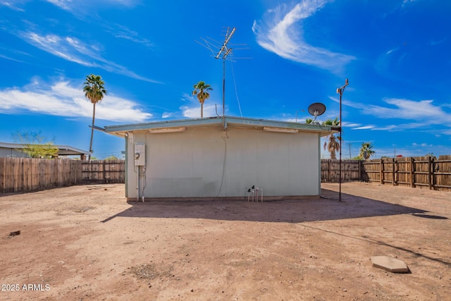 view of outdoor structure with a fenced backyard