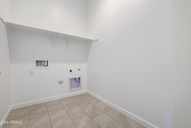 laundry area with electric dryer hookup, gas dryer hookup, hookup for a washing machine, and light tile floors