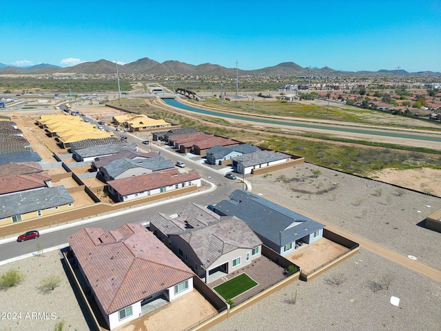 drone / aerial view featuring a mountain view