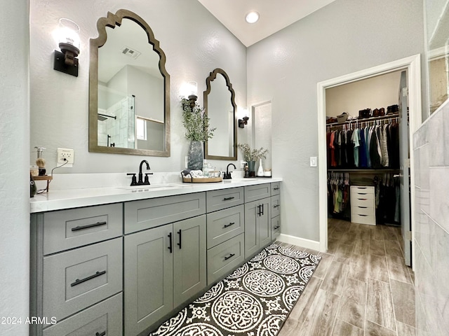 bathroom featuring vanity and wood-type flooring