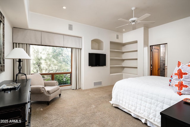 carpeted bedroom featuring recessed lighting and visible vents