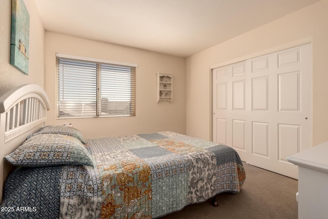 carpeted bedroom with a closet