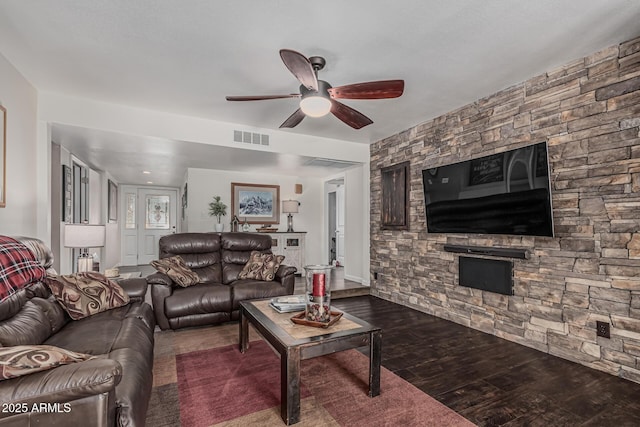 1121 W Mission Dr, Chandler, AZ 85224 - living area with ceiling fan and dark wood-type flooring