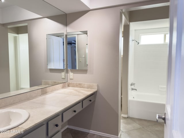 7770 E Camelback Rd Unit 23, Scottsdale, AZ 85251 - bathroom with vanity, shower / washtub combination, baseboards, and tile patterned flooring