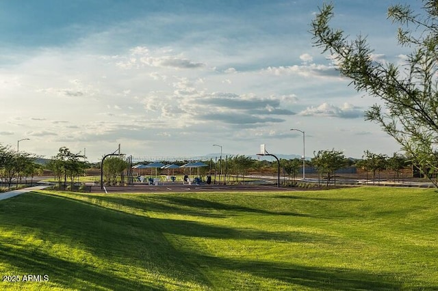 view of property's community with a lawn