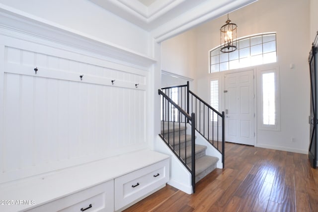20258 S 196th St, Queen Creek, AZ 85142 - entrance foyer featuring stairs, dark wood-type flooring, and a chandelier