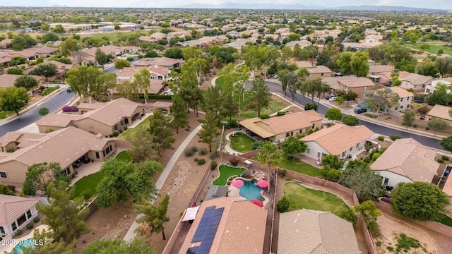 aerial perspective of suburban area featuring a mountain backdrop