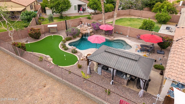 aerial view of a pool area