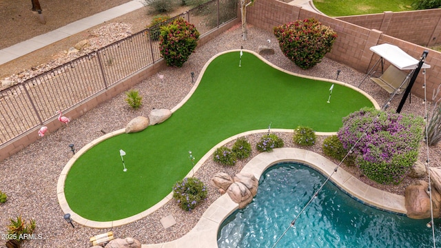 drone / aerial view of a pool area