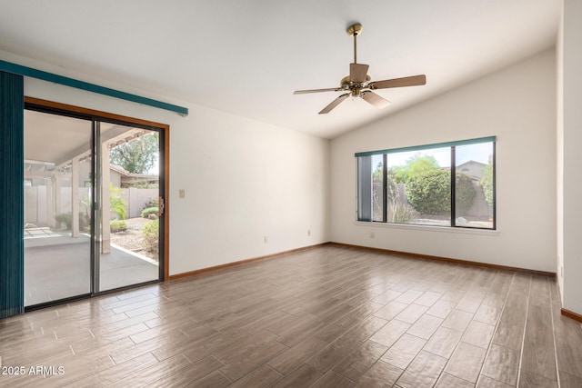 3740 W Kent Dr, Chandler, AZ 85226 - spare room with vaulted ceiling, baseboards, wood finished floors, and ceiling fan