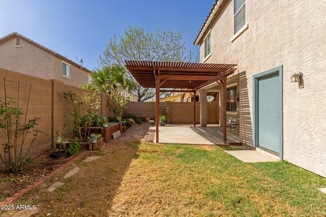 3891 E Melrose St, Gilbert, AZ 85297 - view of yard featuring a fenced backyard, a patio, a pergola, and a vegetable garden