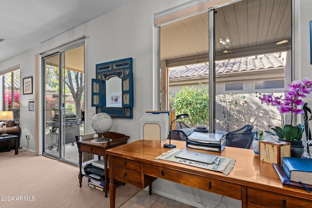 view of carpeted home office