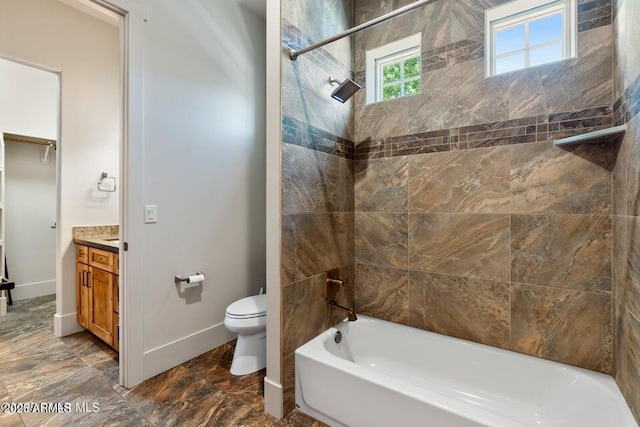 1568 Gettysvue Way, Prescott, AZ 86301 - bathroom with toilet, vanity, baseboards, shower / tub combination, and marble finish floors