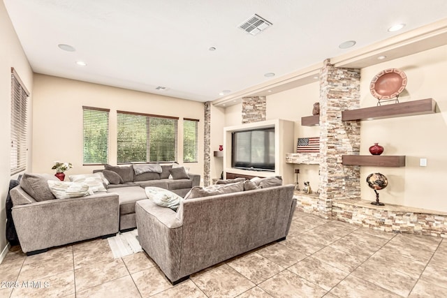 7242 W Rowel Rd, Peoria, AZ 85383 - living room featuring light tile patterned floors and recessed lighting