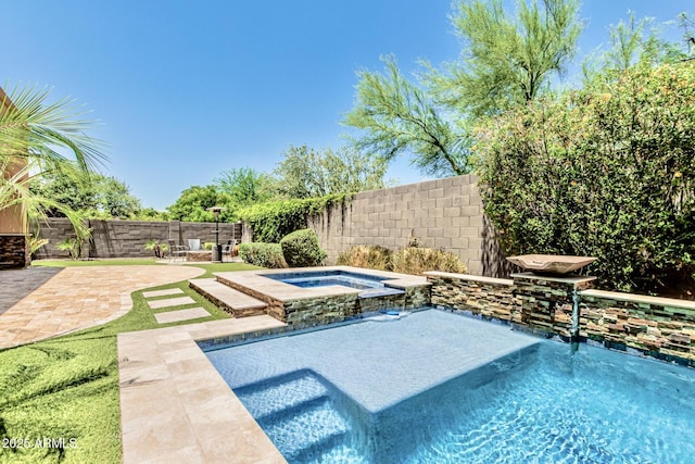 7242 W Rowel Rd, Peoria, AZ 85383 - view of swimming pool with a fenced backyard, a patio, and a pool with connected hot tub