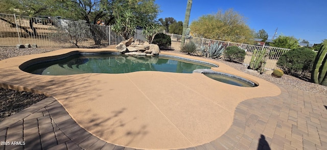 2926 W Tanya Trl, Phoenix, AZ 85086 - view of swimming pool featuring a fenced backyard, a patio, and a pool with connected hot tub