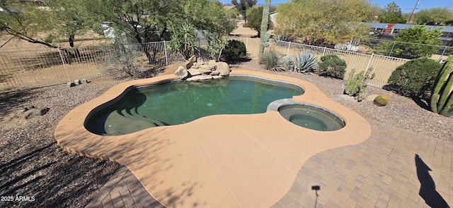 2926 W Tanya Trl, Phoenix, AZ 85086 - view of swimming pool featuring a fenced backyard, a patio, and a pool with connected hot tub