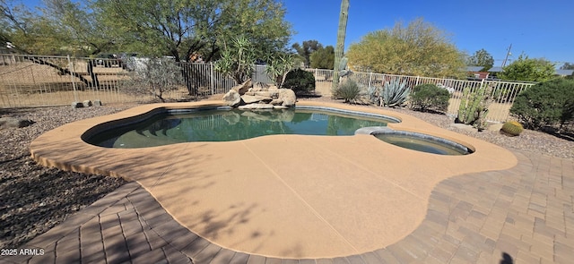 2926 W Tanya Trl, Phoenix, AZ 85086 - view of swimming pool with a fenced backyard, a patio, and a pool with connected hot tub