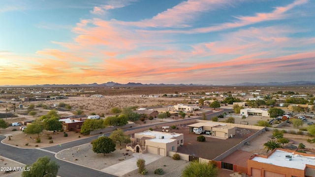 view of aerial view at dusk