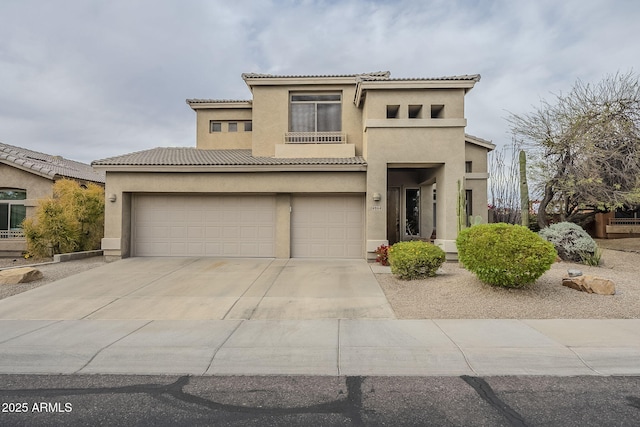 4864 E Eden Dr, Cave Creek, AZ 85331 - view of front of property with stucco siding, a tiled roof, a garage, and concrete driveway