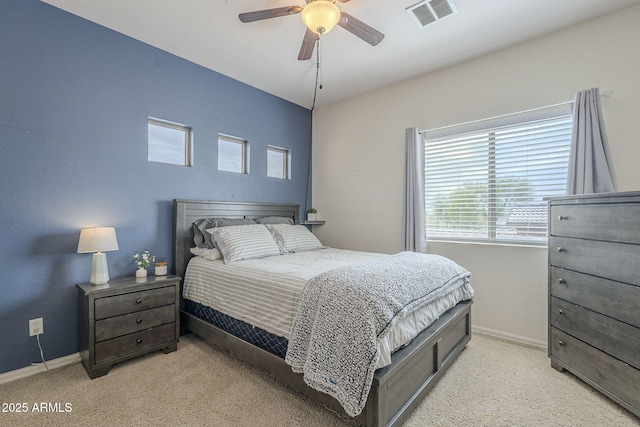 4864 E Eden Dr, Cave Creek, AZ 85331 - bedroom with ceiling fan, baseboards, light colored carpet, and visible vents