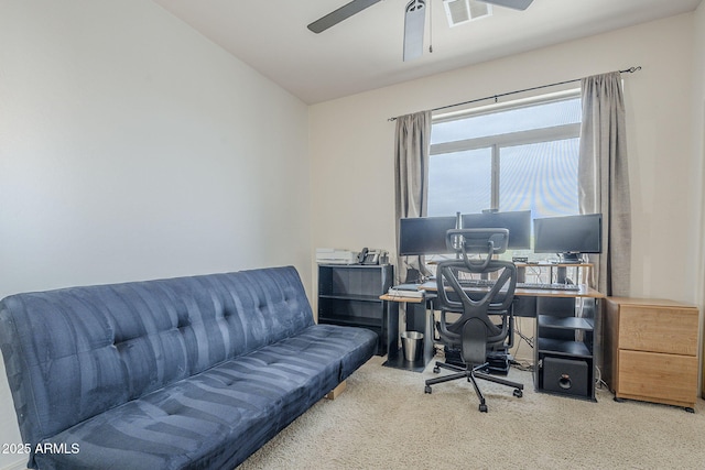 4864 E Eden Dr, Cave Creek, AZ 85331 - home office with a ceiling fan, carpet floors, and visible vents