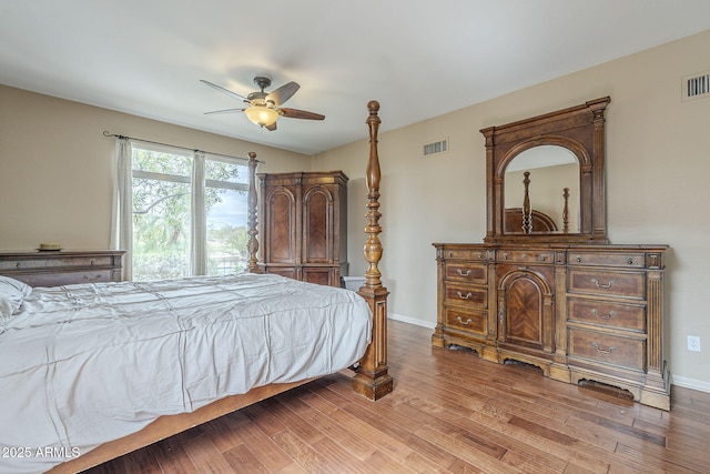 4864 E Eden Dr, Cave Creek, AZ 85331 - bedroom featuring baseboards, visible vents, light wood-style floors, and ceiling fan