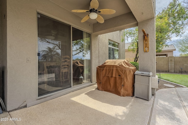 4864 E Eden Dr, Cave Creek, AZ 85331 - view of patio featuring fence, area for grilling, and ceiling fan