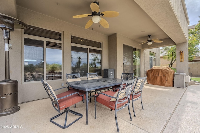 4864 E Eden Dr, Cave Creek, AZ 85331 - view of patio / terrace with outdoor dining area, grilling area, and a ceiling fan