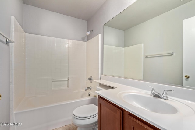 full bath featuring vanity, toilet, and bathing tub / shower combination