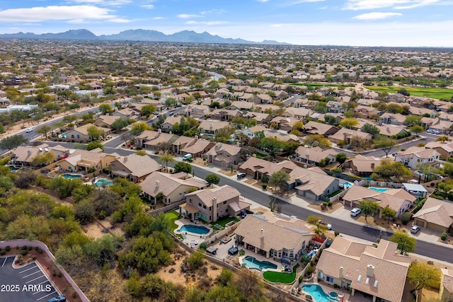 aerial view featuring a residential view and a mountain view