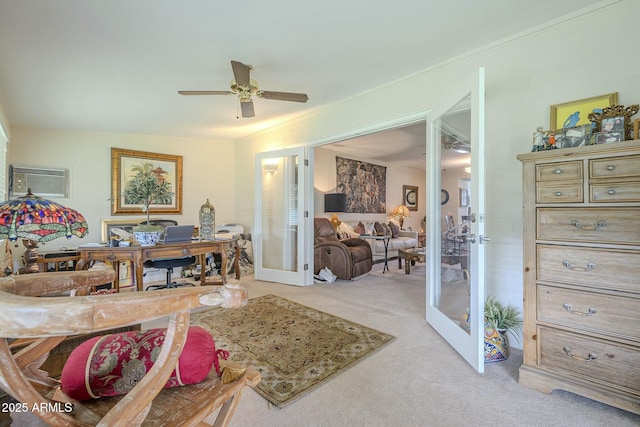 interior space featuring light colored carpet and french doors