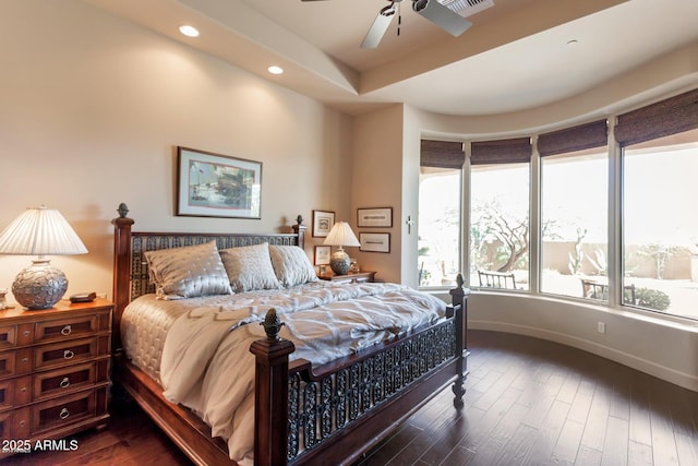 35195 N 98th St Unit 85, Scottsdale, AZ 85262 - bedroom featuring recessed lighting, dark wood-style floors, baseboards, and ceiling fan