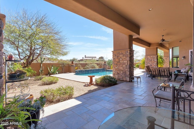 35195 N 98th St Unit 85, Scottsdale, AZ 85262 - fenced backyard with ceiling fan and a patio