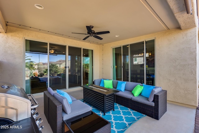 view of patio / terrace with ceiling fan, outdoor lounge area, and area for grilling