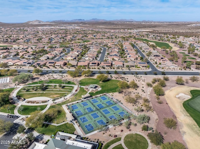 bird's eye view with a mountain view